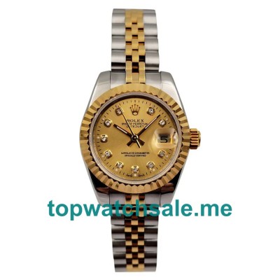 UK Best Quality Rolex Lady-Datejust 179173 Replica Watches With Champagne Dials For Sale