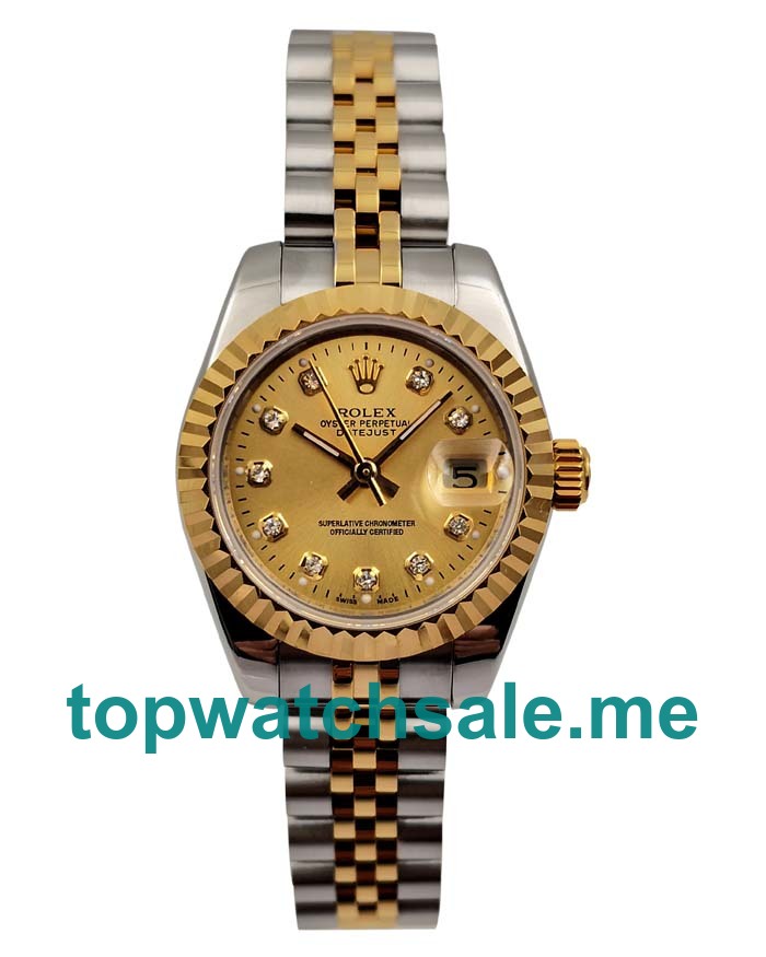 UK Best Quality Rolex Lady-Datejust 179173 Replica Watches With Champagne Dials For Sale