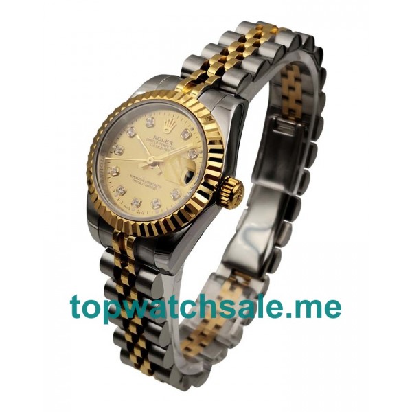 UK Best Quality Rolex Lady-Datejust 179173 Replica Watches With Champagne Dials For Sale