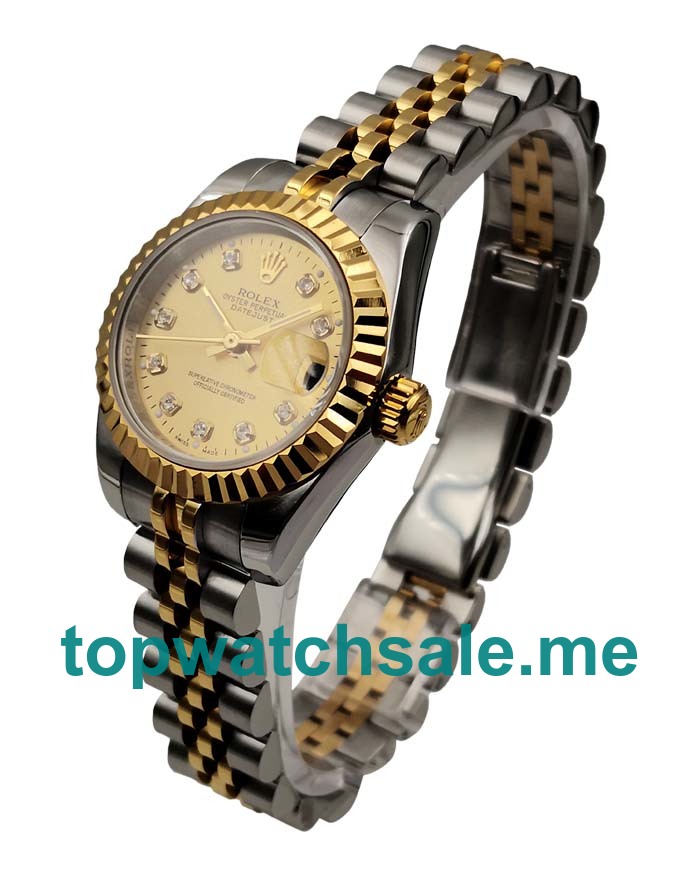 UK Best Quality Rolex Lady-Datejust 179173 Replica Watches With Champagne Dials For Sale